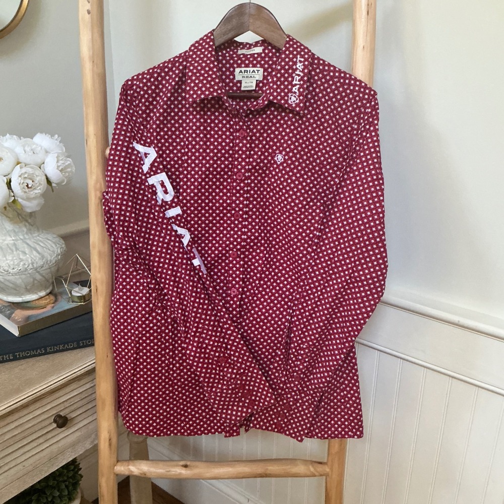 Ariat Real Mens Fitted Red Geometric Diamond Print Logo Western Shirt XL